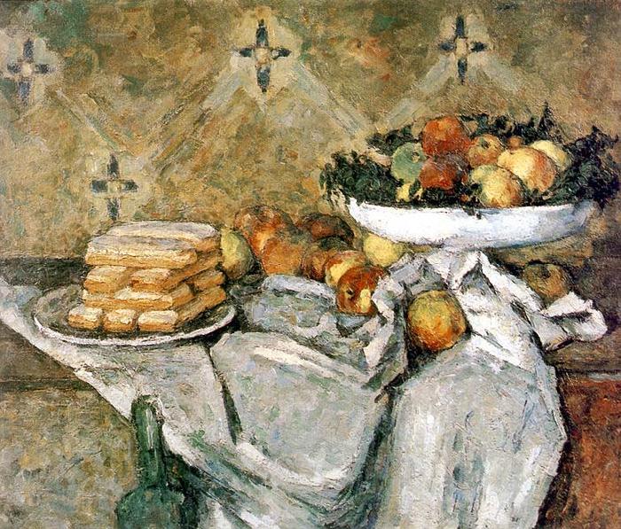 Paul Cezanne Plate with fruits and sponger fingers oil painting picture